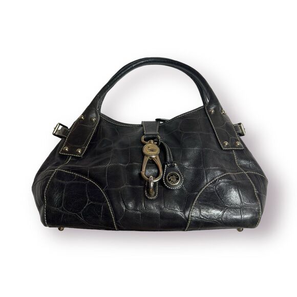 Dooney & Bourke Satchel Handbag Black Croc Embossed Leather Reversible Clip Lock - Picture 1 of 8